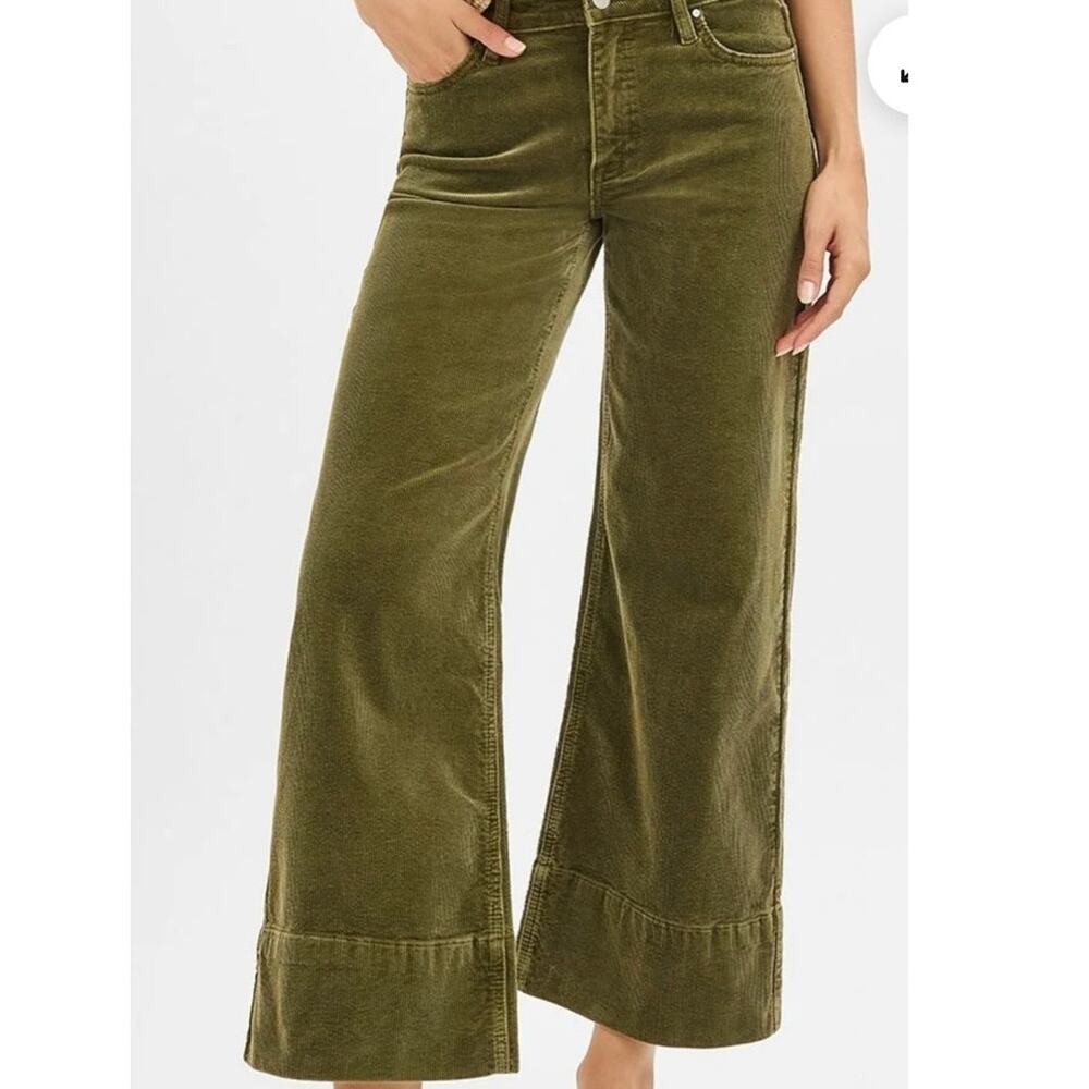 Risen High Rise Wide Leg Corduroy Pants Green Retro Boho 5